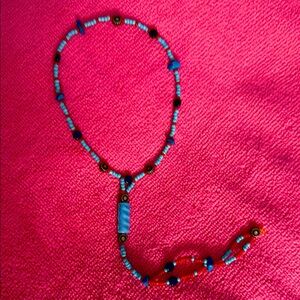 Beaded Anklet With Toe Chain